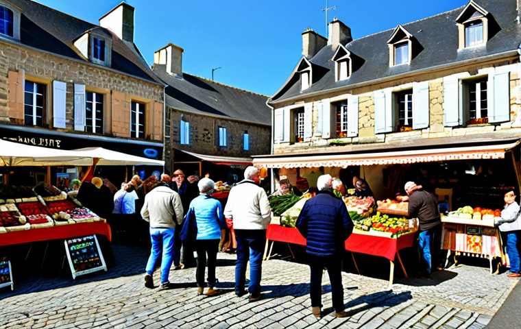 **
"A vibrant farmers market in Brittany, France, filled with stalls overflowing with fresh, local produce and artisan goods. People are browsing and buying, fully clothed in appropriate attire. In the background, a charming village with stone houses can be seen. Safe for work, appropriate content, fully clothed, perfect anatomy, natural proportions, professional photography, family-friendly scene."
**