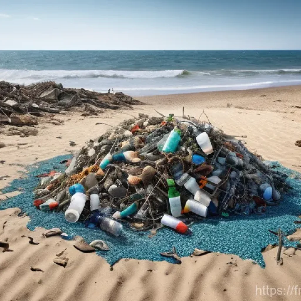 해수면 상승과 해양 생물 보호의 필요성 - **Prompt: "A once beautiful, idyllic sandy beach on the French coast, now tragically overwhelmed by ...