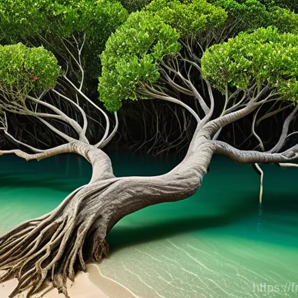 해수면 상승 대응을 위한 혁신 기술 - **A Vibrant Mangrove Ecosystem for Coastal Protection.**
Generate an image of a lush, dense mang...