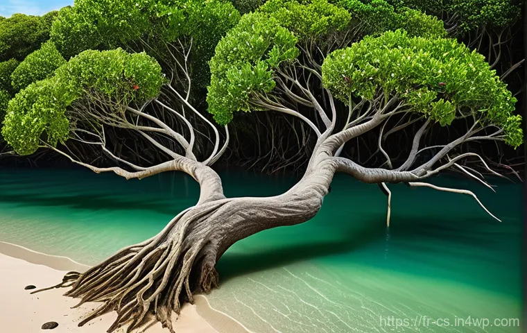 해수면 상승 대응을 위한 혁신 기술 - **A Vibrant Mangrove Ecosystem for Coastal Protection.**
    Generate an image of a lush, dense mang...
