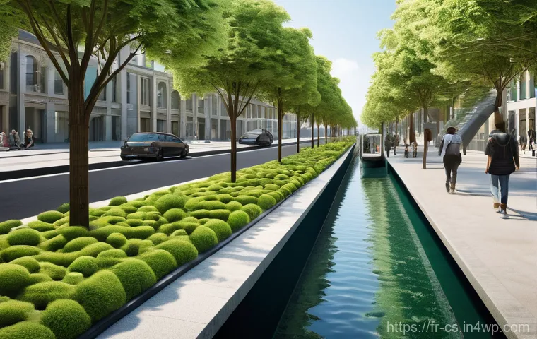 해수면 상승 대응을 위한 혁신 기술 - **A Vibrant Mangrove Ecosystem for Coastal Protection.**
    Generate an image of a lush, dense mang...