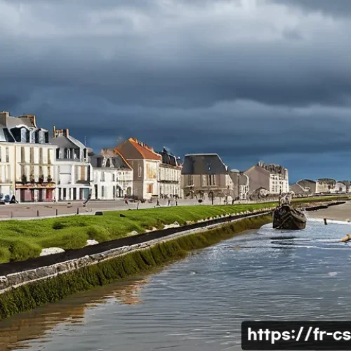 해수면 상승의 글로벌 통계 분석 - A detailed coastal cityscape of the French Atlantic coast showing rising sea levels flooding urban s...