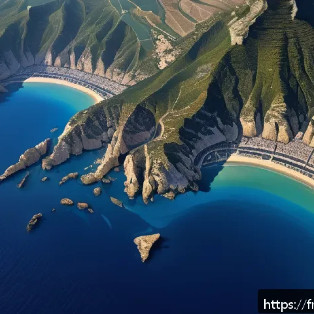 해수면 상승 대응을 위한 국제 연구 협력 - A high-resolution satellite view of the French Mediterranean coastline at sunrise, showing detailed ...